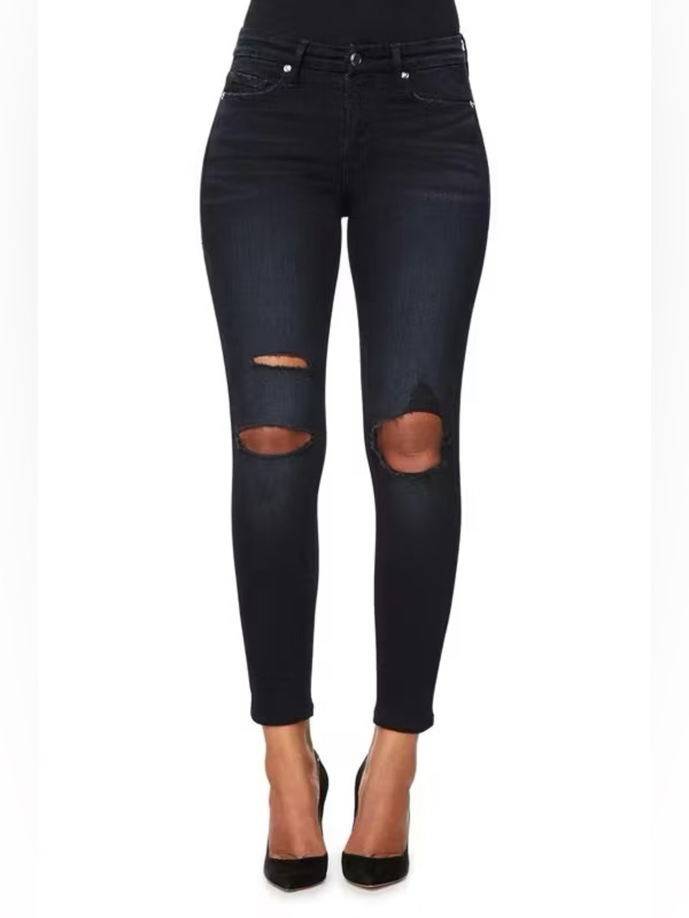 Good American Good Legs black distressed skinny jeans size 20